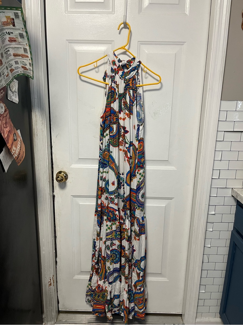 MSK size small Sleeveless White Maxi Dress with Multicolor Paisley Print